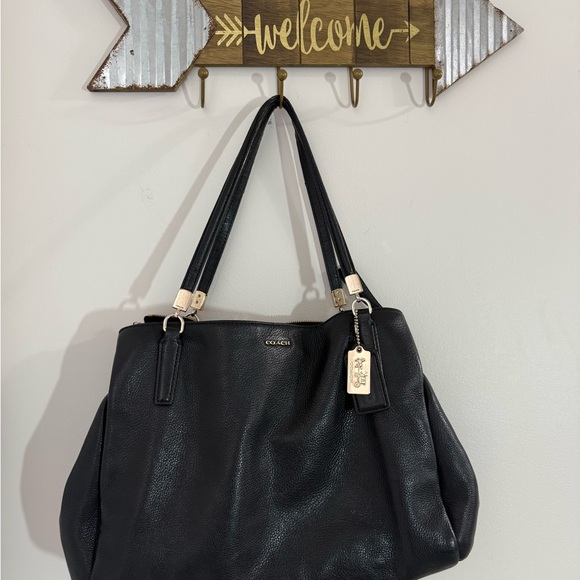 Coach Madison Cafe Carryall Black Leather Tote Bag - Picture 1 of 16